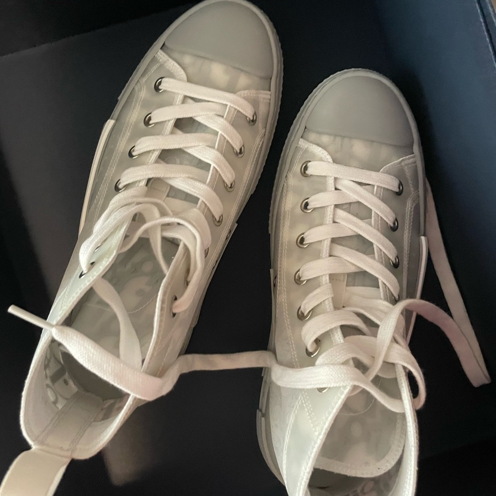 New Dior B23 HIGH-TOP SNEAKER White/Gray Oblique Canvas Size M- B23.